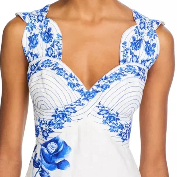 New FARM Rio Floral Cascade Wavy Linen Midi Dress -  threedaughtersproperties.com